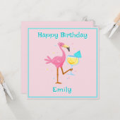 Carte Flamant rose avec Cocktail (Devant/Arrière en situation)