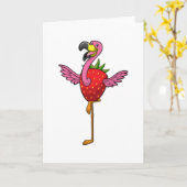 Carte Flamant rose avec fraise (Fleur jaune)