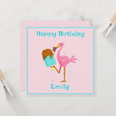 Carte Flamant rose avec Lolly de glace (Devant/Arrière en situation)