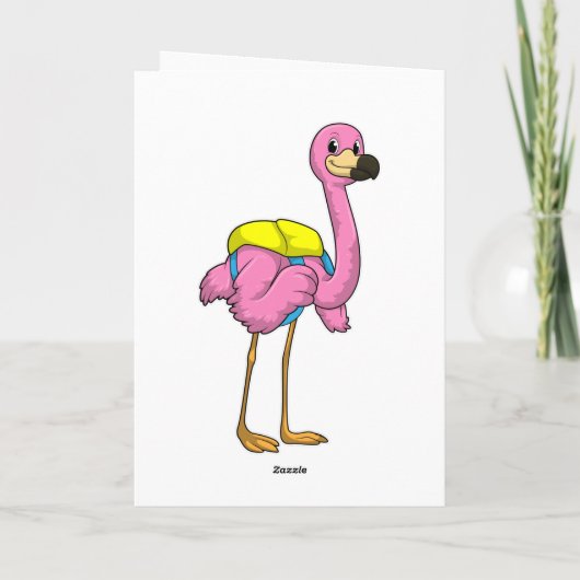 Carte Flamant rose comme élèves avec sac scolaire (Dos)