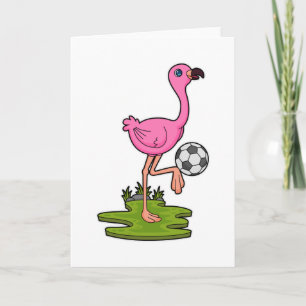 Carte Flamant rose comme joueur de football avec ballon 
