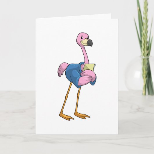 Carte Flamant rose comme secrétaire avec bloc-notes (Devant)