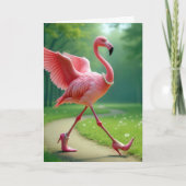 Carte Flamant rose d'anniversaire portant talons et perl (Devant)