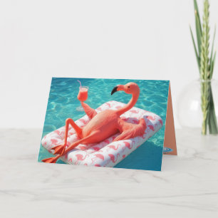 Carte Flamant rose D'Anniversaire Relaxant Sur Un Matela