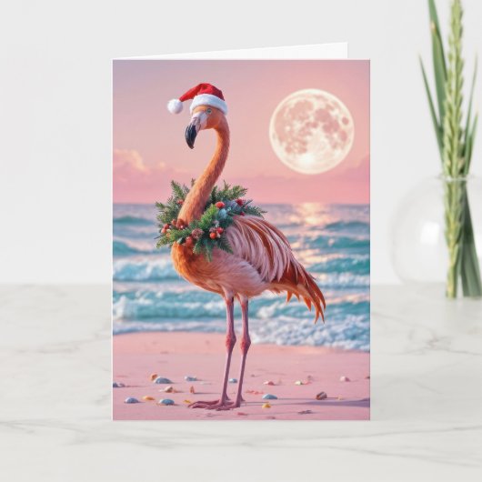Carte Flamant rose De Noël Avec Vacances (Devant)