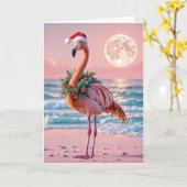 Carte Flamant rose De Noël Avec Vacances (Fleur jaune)