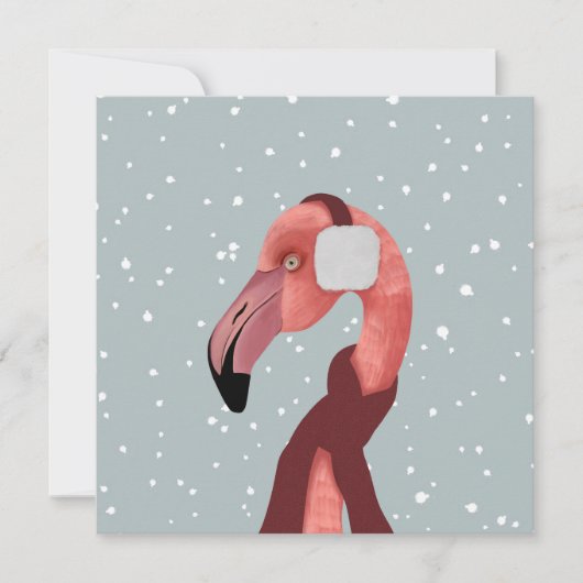 Carte Flamant rose D'Hiver Whimsical Et Cosy Avec Écharp (Devant)