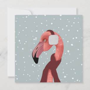 Carte Flamant rose D'Hiver Whimsical Et Cosy Avec Écharp