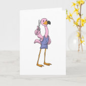 Carte Flamant rose en coiffeur avec ciseaux (Fleur jaune)