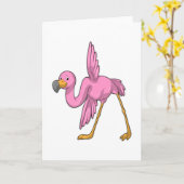 Carte Flamant rose en exercice d'étirement de yoga (Fleur jaune)