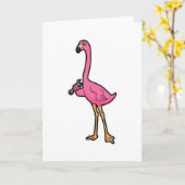 Carte Flamant rose en mécanicien avec clé anglaise (Fleur jaune)