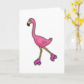 Carte Flamant rose en patineur avec des rollers (Fleur jaune)