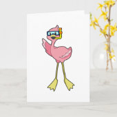 Carte Flamant rose en plongée avec tuba (Fleur jaune)