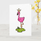 Carte Flamant rose en princesse avec couronne (Fleur jaune)