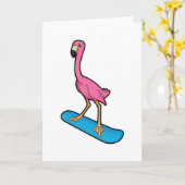 Carte Flamant rose en Snowboard avec Snowbaord (Fleur jaune)