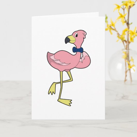 Carte Flamant rose en tant que Gentleman avec Cravate (Fleur jaune)