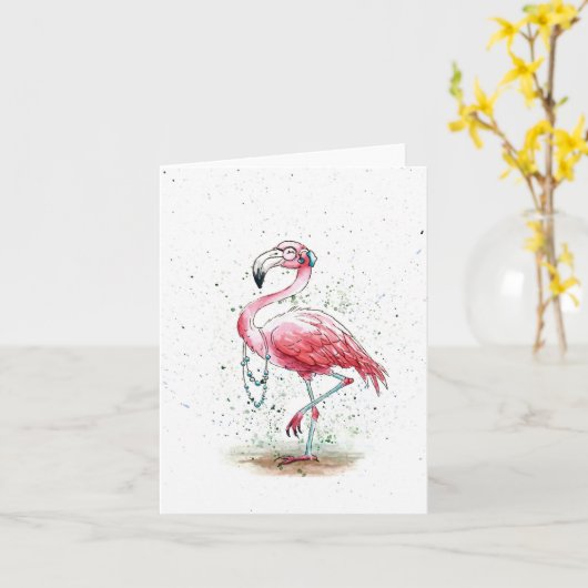 Carte Flamant rose fabuleux (Fleur jaune)