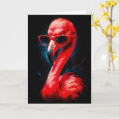 Carte flamant rose fabuleux avec lunettes de solei (Fleur jaune)