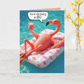 Carte Flamant rose flottant dans une piscine pour 80 ans (Fleur jaune)