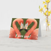 Carte Flamant rose - Je vous aime ! (Fleur jaune)