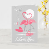 Carte Flamant rose Love I Love You in text grey (Fleur jaune)