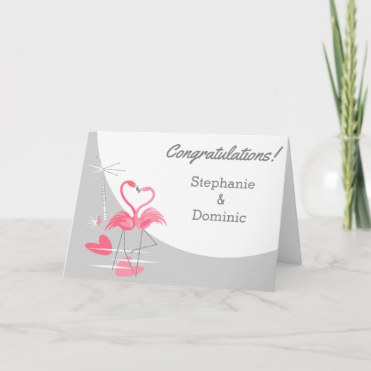 Carte Flamant rose Love Moon Félicitations Noms (Devant)