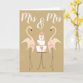Carte Flamant rose Mariage Mme & Mme (Fleur jaune)