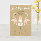 Carte Flamant rose Mariage Noms Mariés (Fleur jaune)
