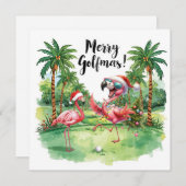 Carte Flamant rose Noël Golfeur dans le terrain de golf (Devant / Derrière)