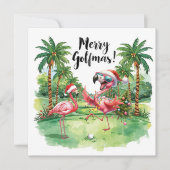 Carte Flamant rose Noël Golfeur dans le terrain de golf (Devant)
