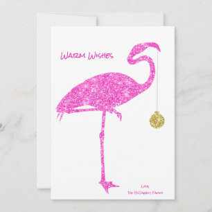 CARTE Flamant rose NOËL   Parties scintillant rose