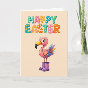 CARTE FLAMANT ROSE PÂQUES JOYEUX