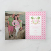 Carte Flamant rose preppy Christmas Crest Photo (Intérieur)