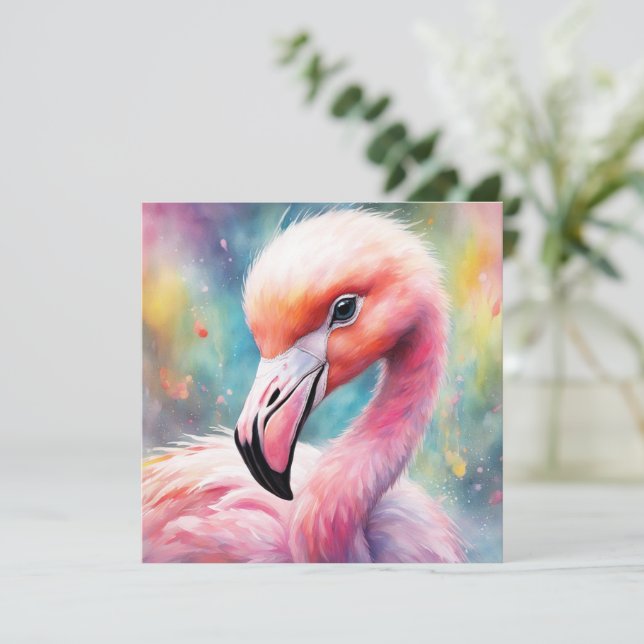Carte Flamant rose Rainbow Birds 2 (Debout devant)