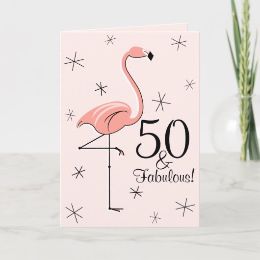 Carte Flamant rose rose 50 et Fabulous! anniversaire ver (Devant)