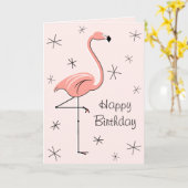 Carte Flamant rose rose heureux Anniversaire avant texte (Fleur jaune)
