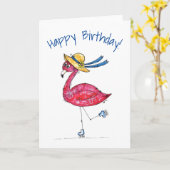 Carte Flamant rose rose mignon et capricieux sur les pat (Fleur jaune)
