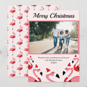 Carte Flamant rose rose Père Noël Photo Noël