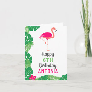 Carte Flamant rose rose tropical Anniversaire personnali