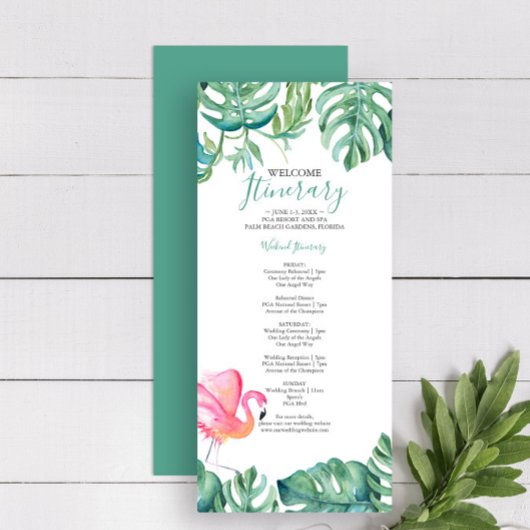 Carte Flamant rose rose tropical Mariage Itinéraire