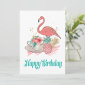 Carte Flamant rose rose tropical Parties scintillant or  (Debout devant)