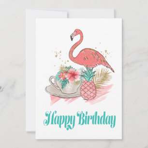 Carte Flamant rose rose tropical Parties scintillant or 