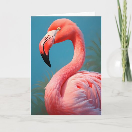 Carte Flamant rose rose vif sur un Arrière - plan bleu c (Devant)