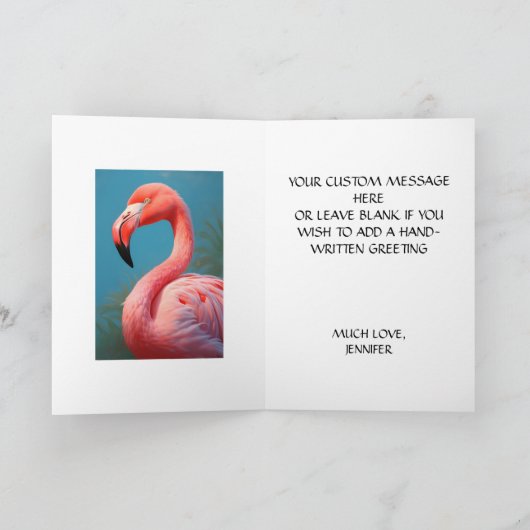 Carte Flamant rose rose vif sur un Arrière - plan bleu c (Intérieur)