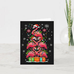 Carte Flamant rose Santa Chapeau Noël Lumières Arbre de