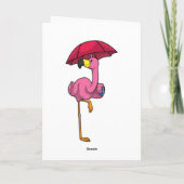 Carte Flamant rose sous la pluie avec un parapluie (Dos)