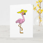 Carte Flamant rose sur la plage avec Casquette (Fleur jaune)