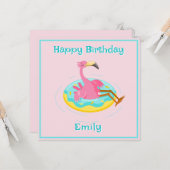 Carte Flamant rose sur une bague de piscine (Devant/Arrière en situation)