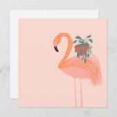 Carte Flamant rose tropical avec main Plante pointillée  (Devant / Derrière)