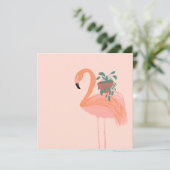 Carte Flamant rose tropical avec main Plante pointillée  (Debout devant)